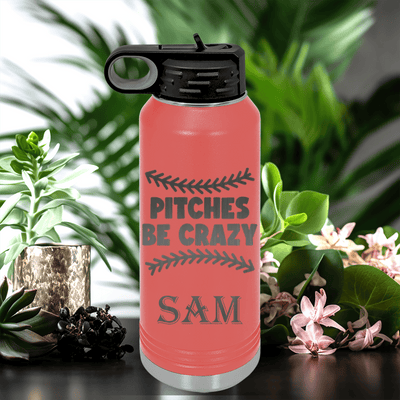 Salmon Baseball Water Bottle With Unpredictable Pitches Design