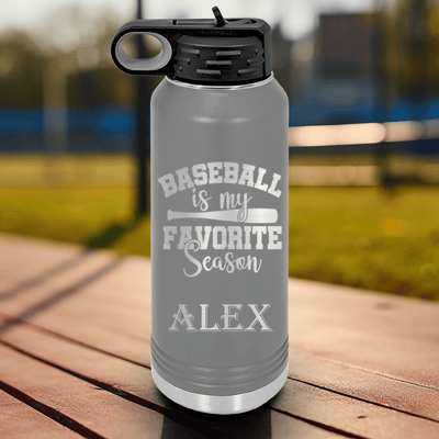 Grey Baseball Water Bottle With When Bats Swing Hearts Sing Design