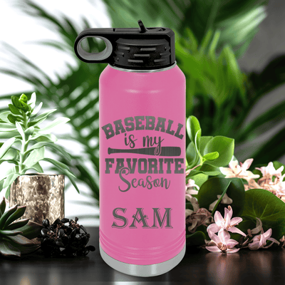 Pink Baseball Water Bottle With When Bats Swing Hearts Sing Design