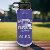 Purple Baseball Water Bottle With When Bats Swing Hearts Sing Design