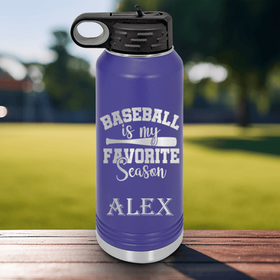 Purple Baseball Water Bottle With When Bats Swing Hearts Sing Design