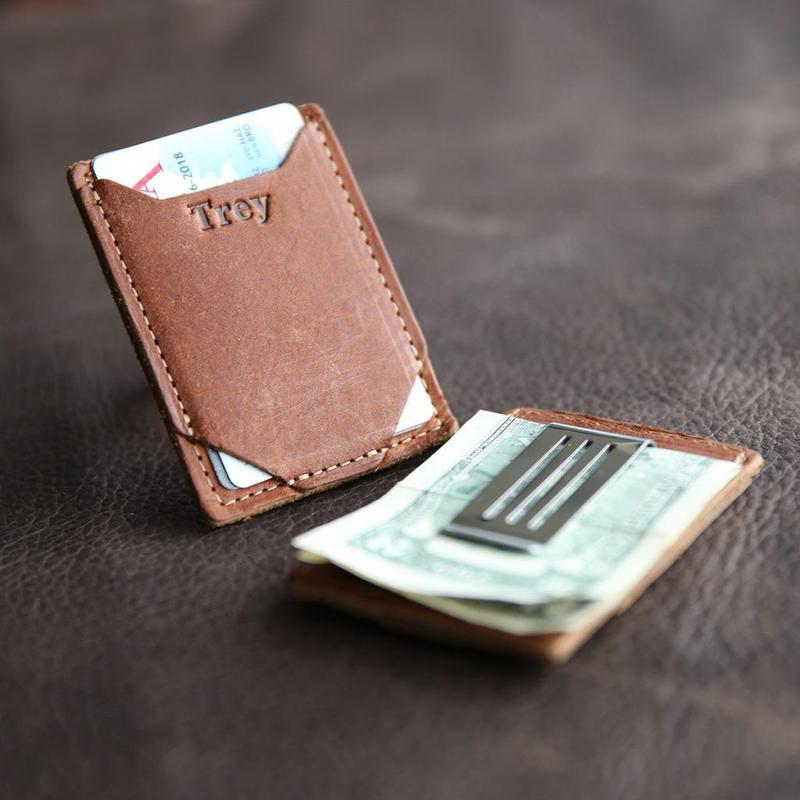 Brown Leather Personalized Money Clip Wallet