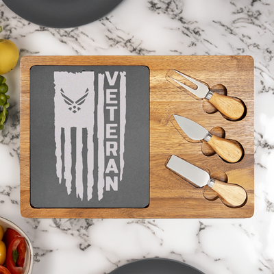 Airforce Veteran Flag Wood Slate Serving Tray