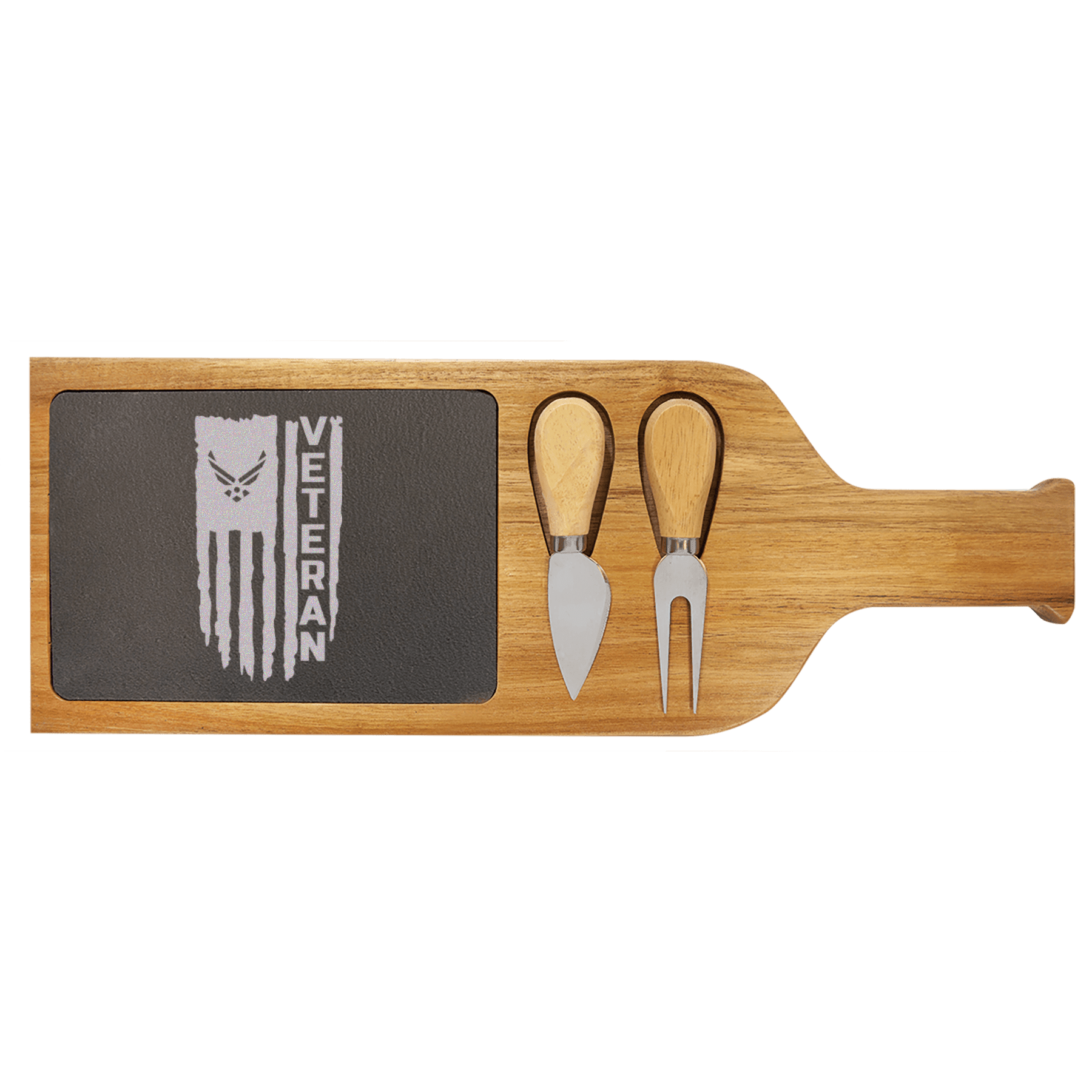 Airforce Veteran Flag Wood Slate Serving Tray With Handle