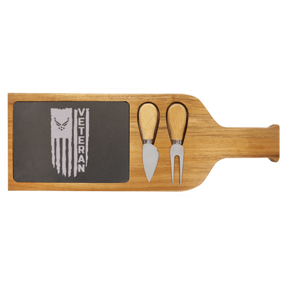 Airforce Veteran Flag Wood Slate Serving Tray With Handle