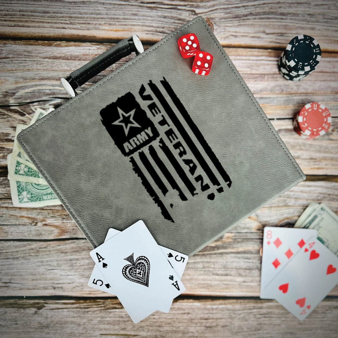Army Veteran Flag Poker Gift Set
