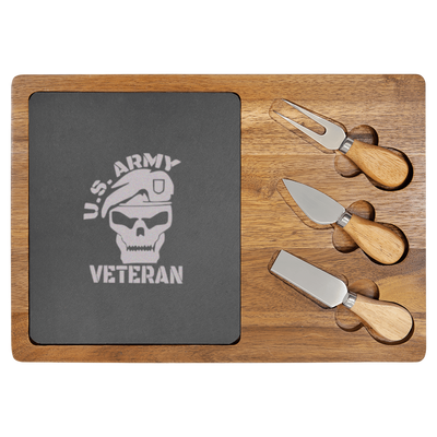 Army Veteran Skull Wood Slate Serving Tray