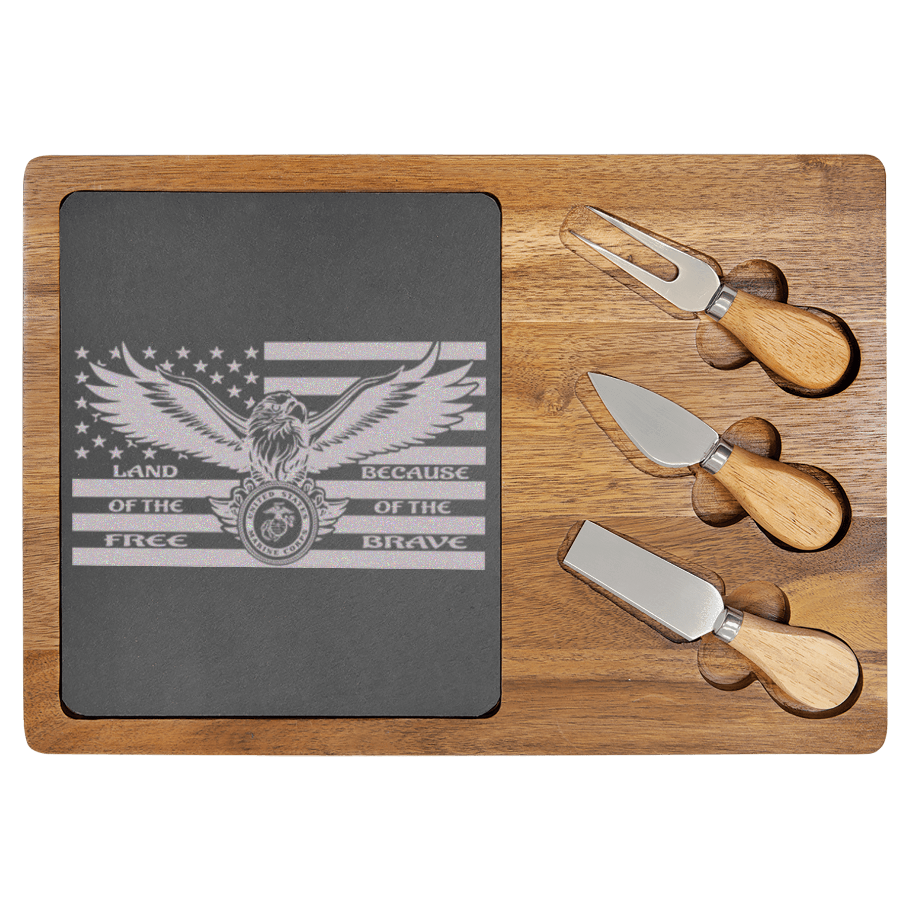 Because Of The Brave Wood Slate Serving Tray