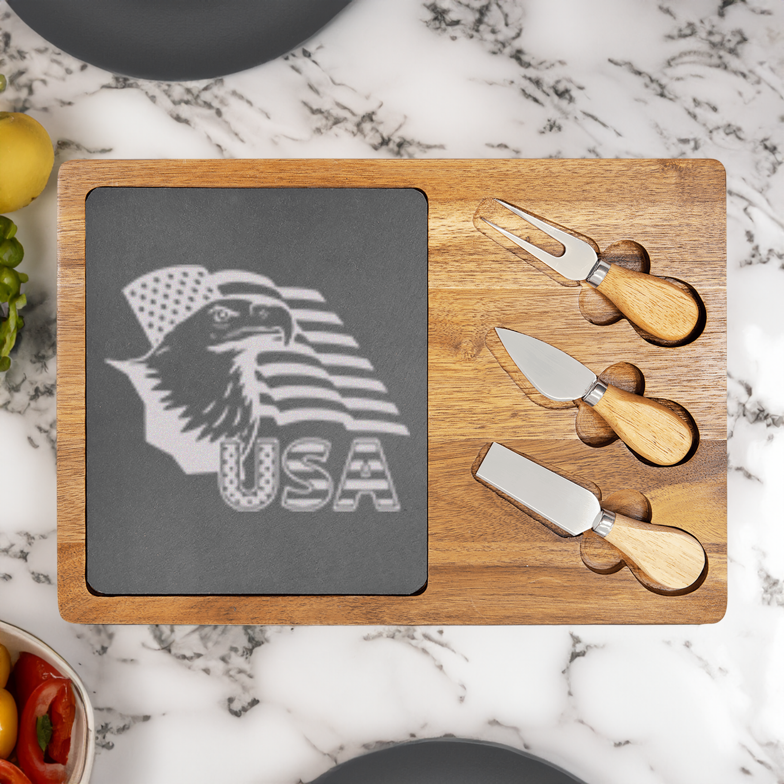 Birds Of Prey Flag Wood Slate Serving Tray