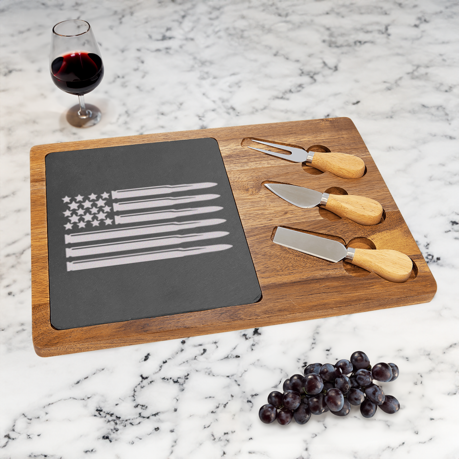 Bullet American Flag Wood Slate Serving Tray