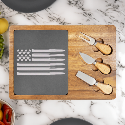 Bullet American Flag Wood Slate Serving Tray