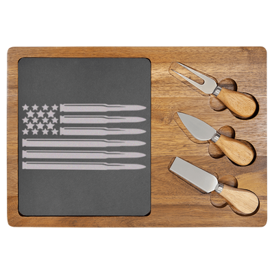 Bullet American Flag Wood Slate Serving Tray