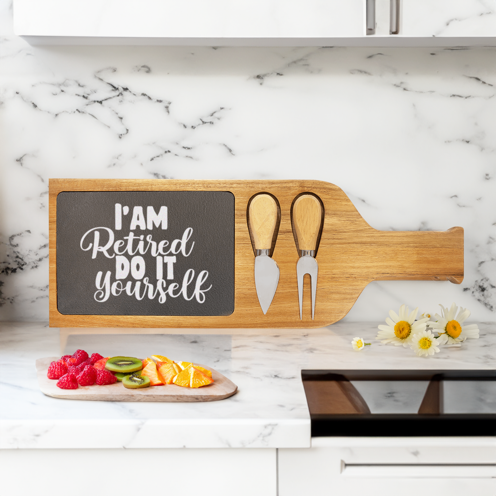 Do It Yourself Im Retired Wood Slate Serving Tray With Handle