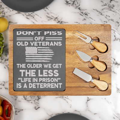 Dont Piss Off Old Veterans Wood Slate Serving Tray