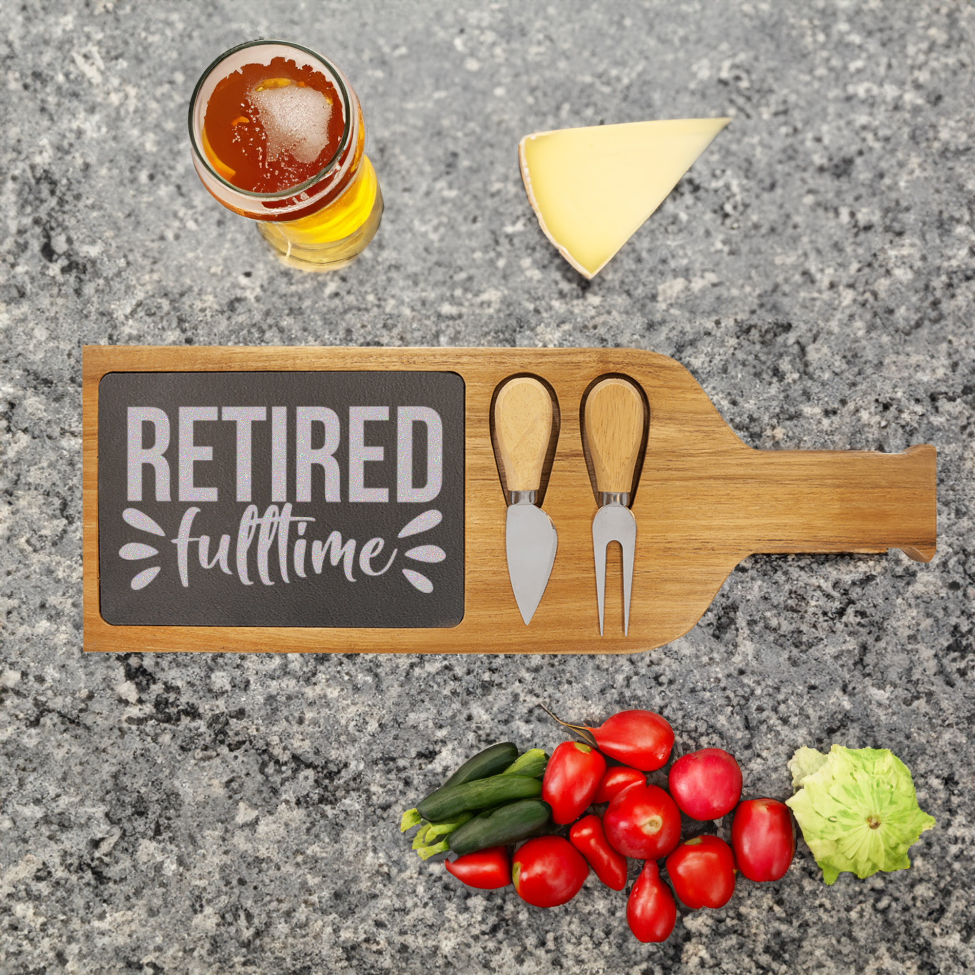 Fulltime Retired Wood Slate Serving Tray With Handle