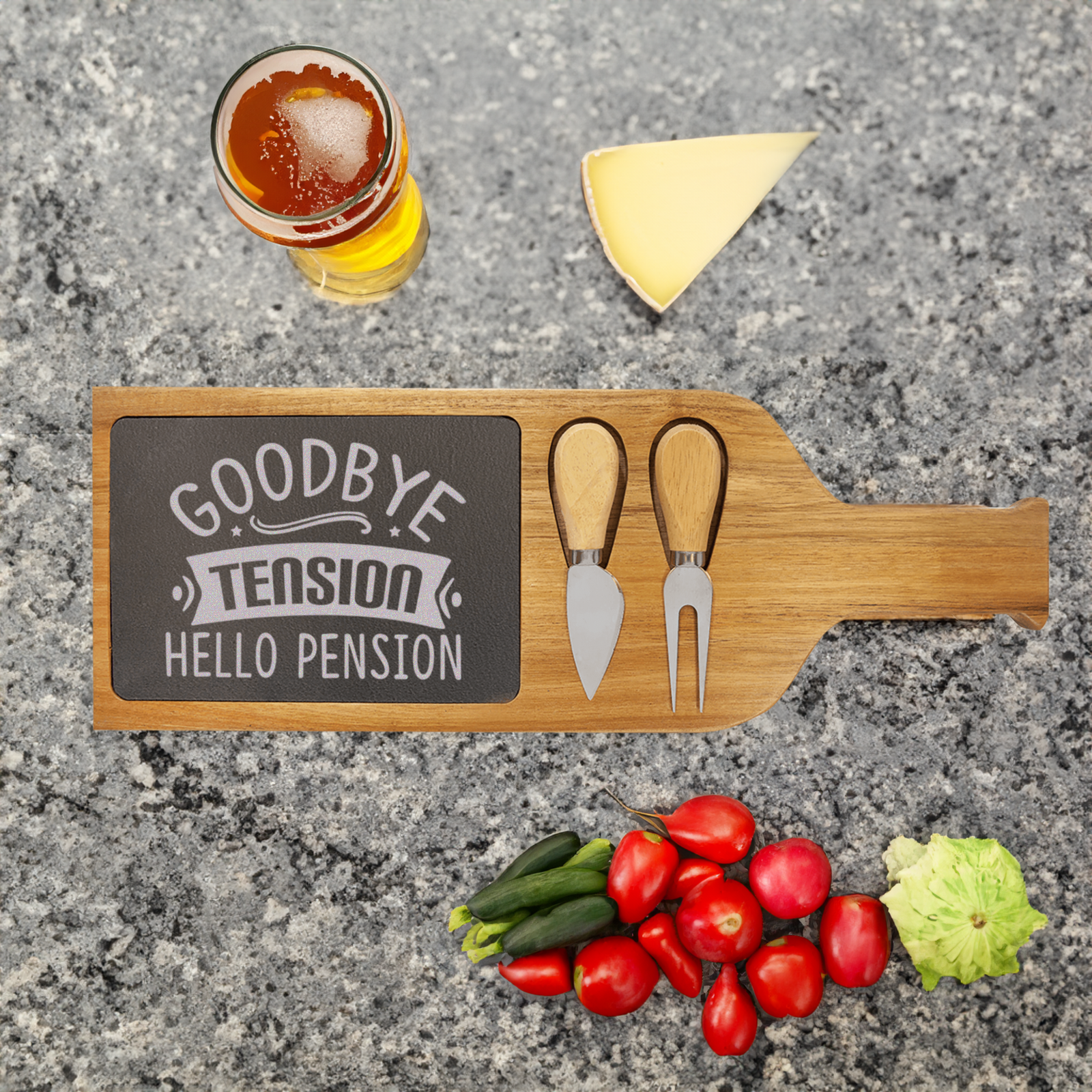 Getting Paid To Relax Wood Slate Serving Tray With Handle