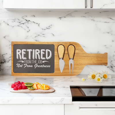 Greatness Never Retires Wood Slate Serving Tray With Handle