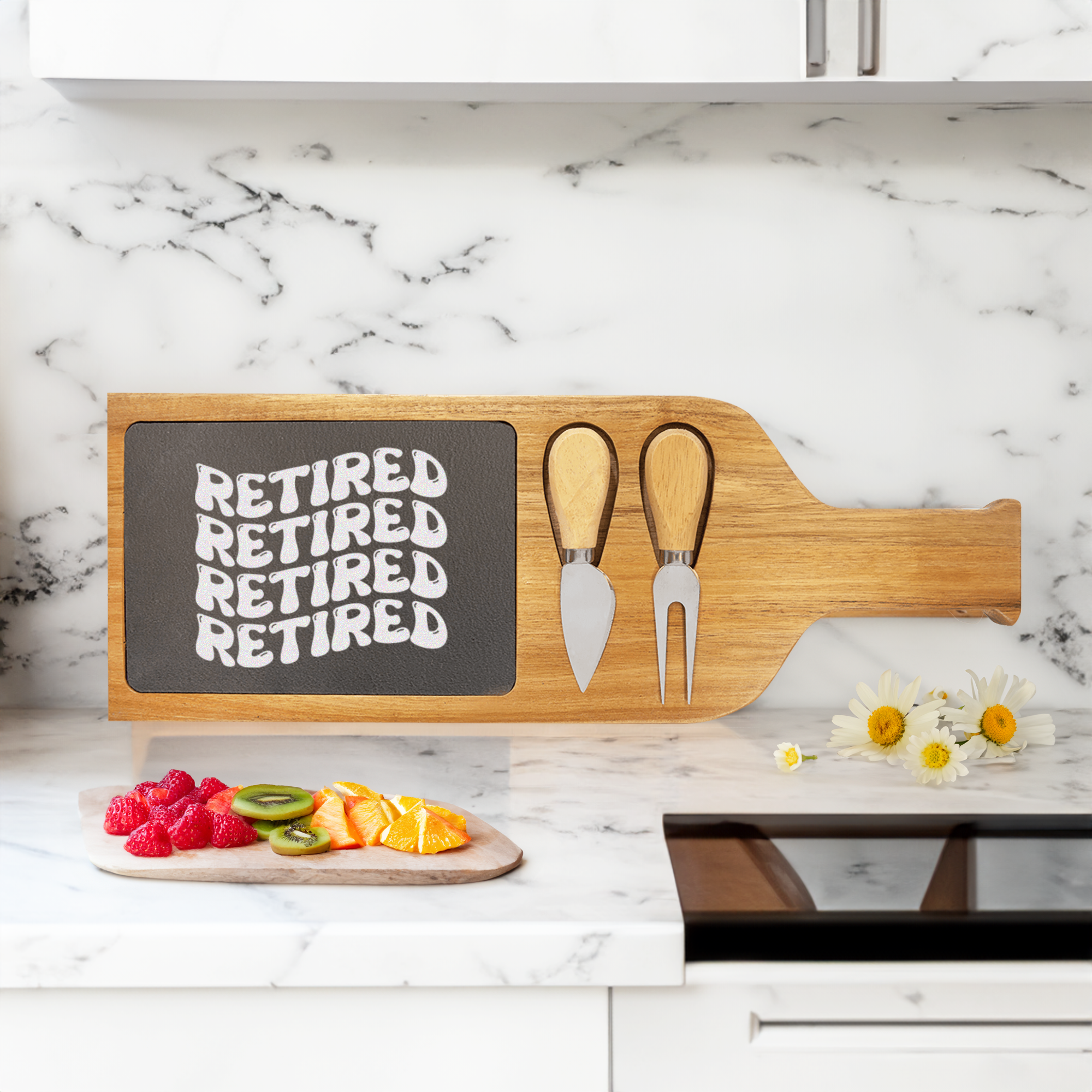 Groovy And Retired Wood Slate Serving Tray With Handle