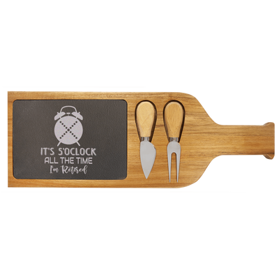 Its Always Five O Clock Wood Slate Serving Tray With Handle