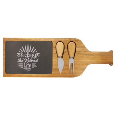 Its Time To Kick Back Wood Slate Serving Tray With Handle