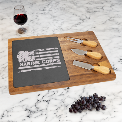Marine Corps American Flag Wood Slate Serving Tray