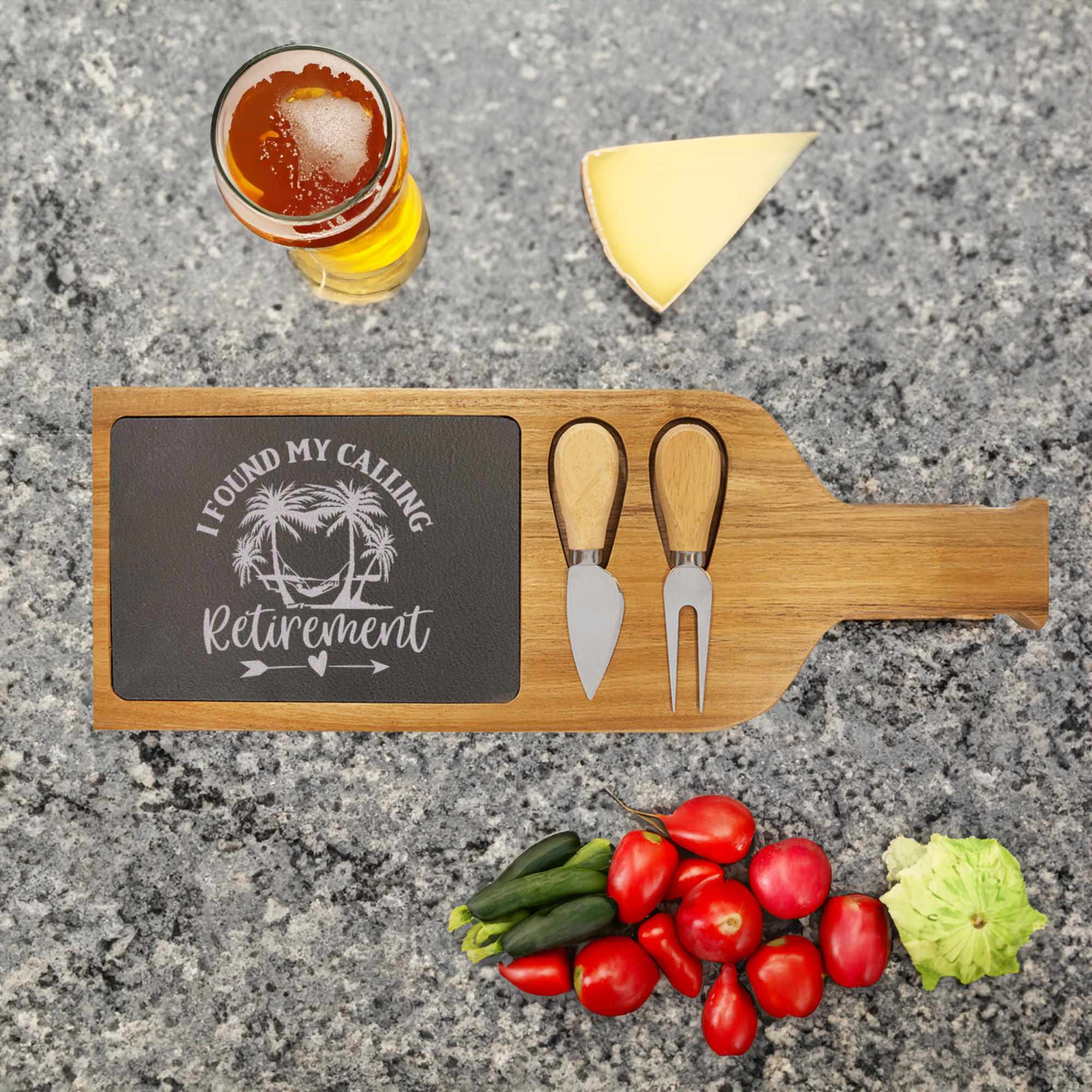 Meant To Be Retired Wood Slate Serving Tray With Handle