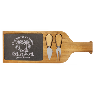 Meant To Be Retired Wood Slate Serving Tray With Handle