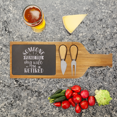My Wifes In Charge Wood Slate Serving Tray With Handle
