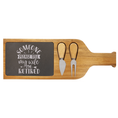 My Wifes In Charge Wood Slate Serving Tray With Handle