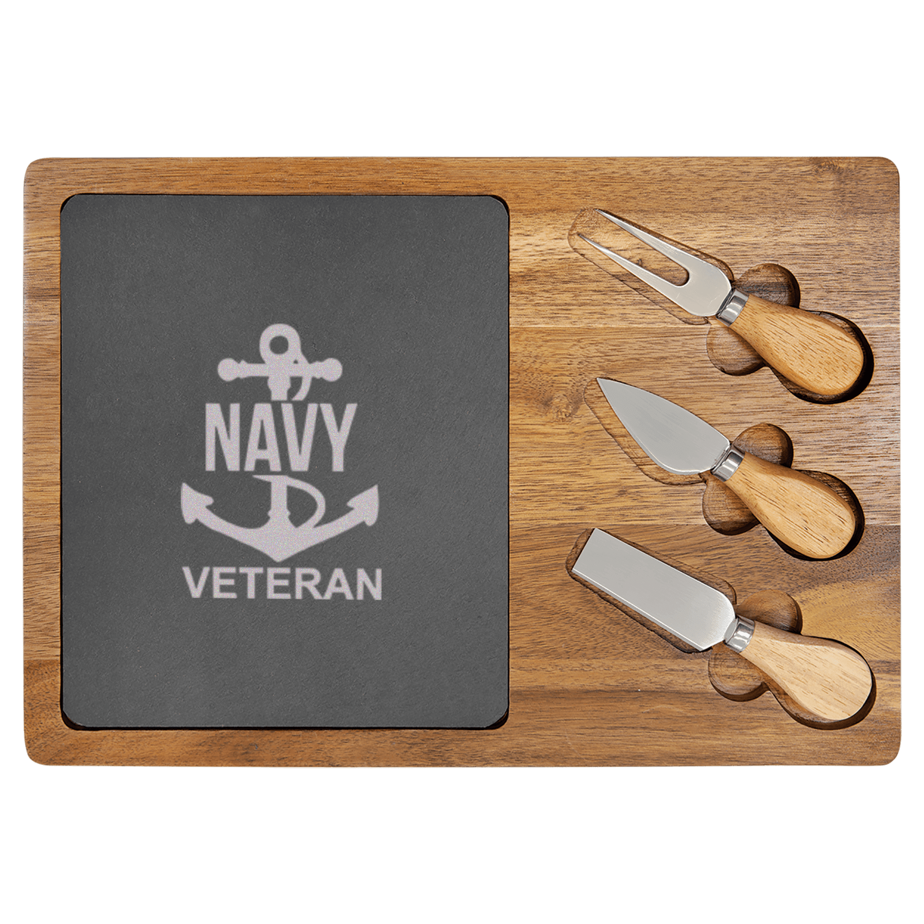 Navy Anchor Veteran Wood Slate Serving Tray