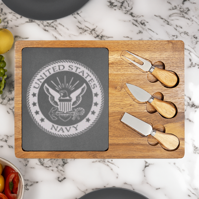 Navy Badge Wood Slate Serving Tray
