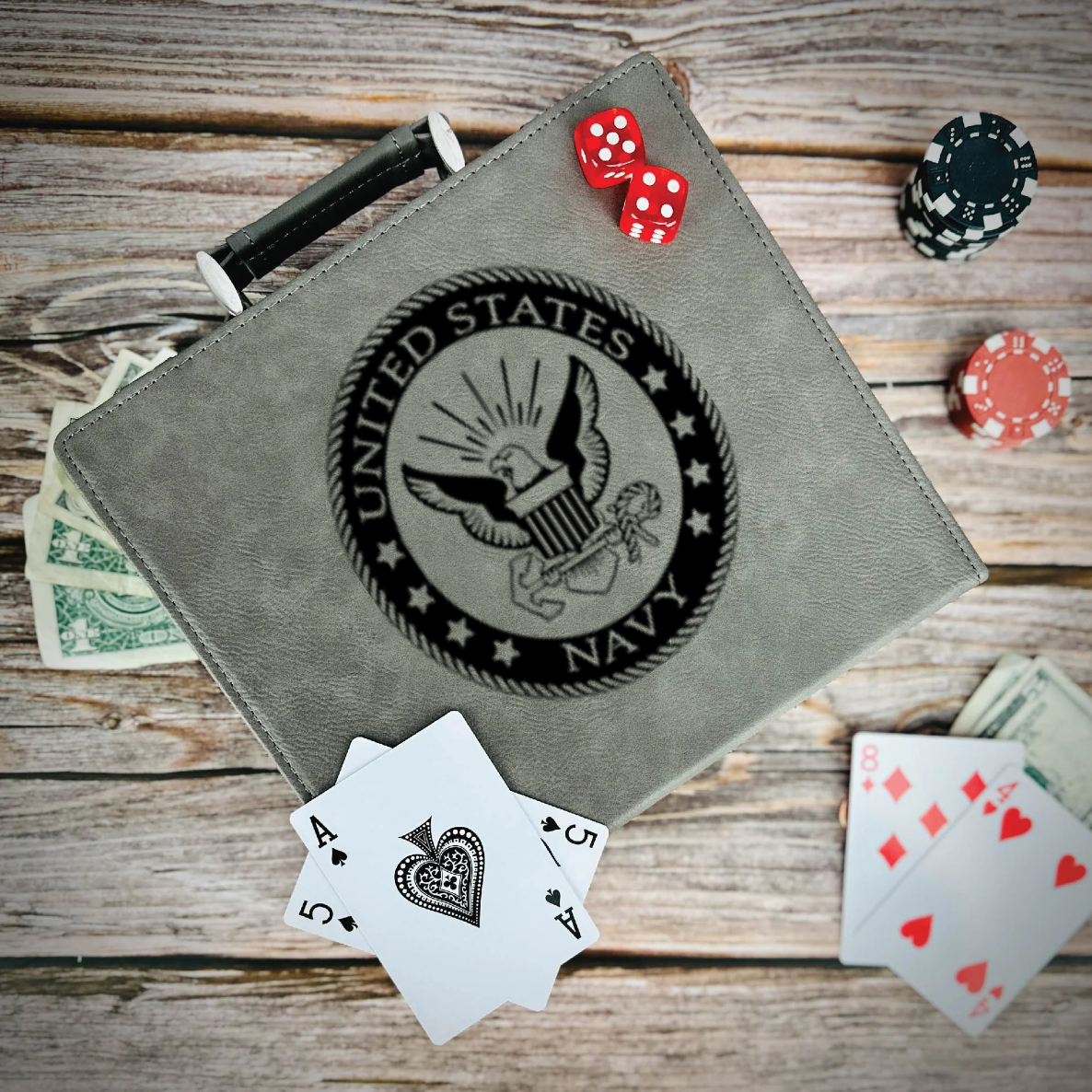 Navy Badge Poker Gift Set