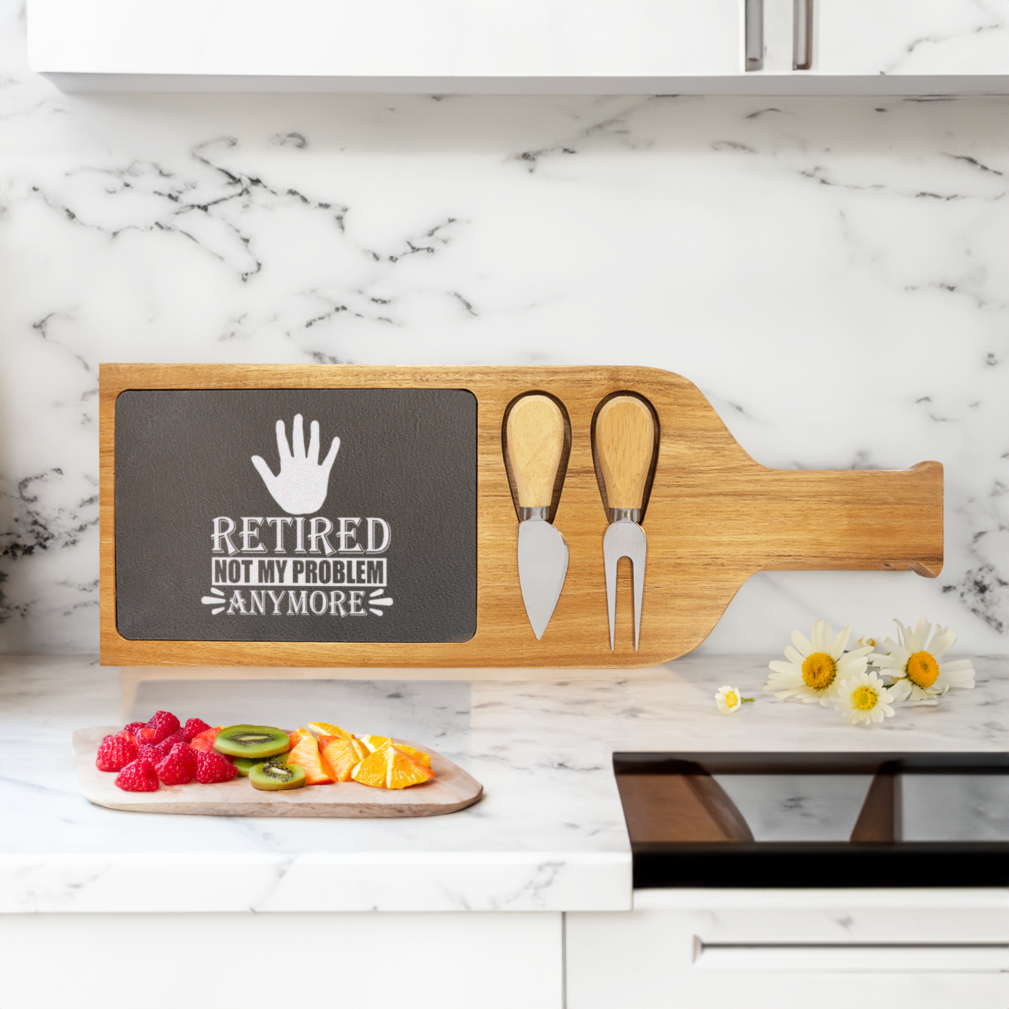 Not My Problem Im Retired Wood Slate Serving Tray With Handle
