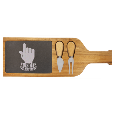 One Retired Guy Wood Slate Serving Tray With Handle