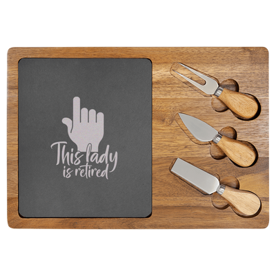 One Retired Lady Wood Slate Serving Tray