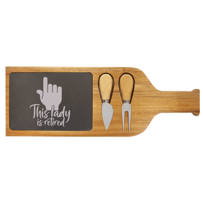 One Retired Lady Wood Slate Serving Tray With Handle