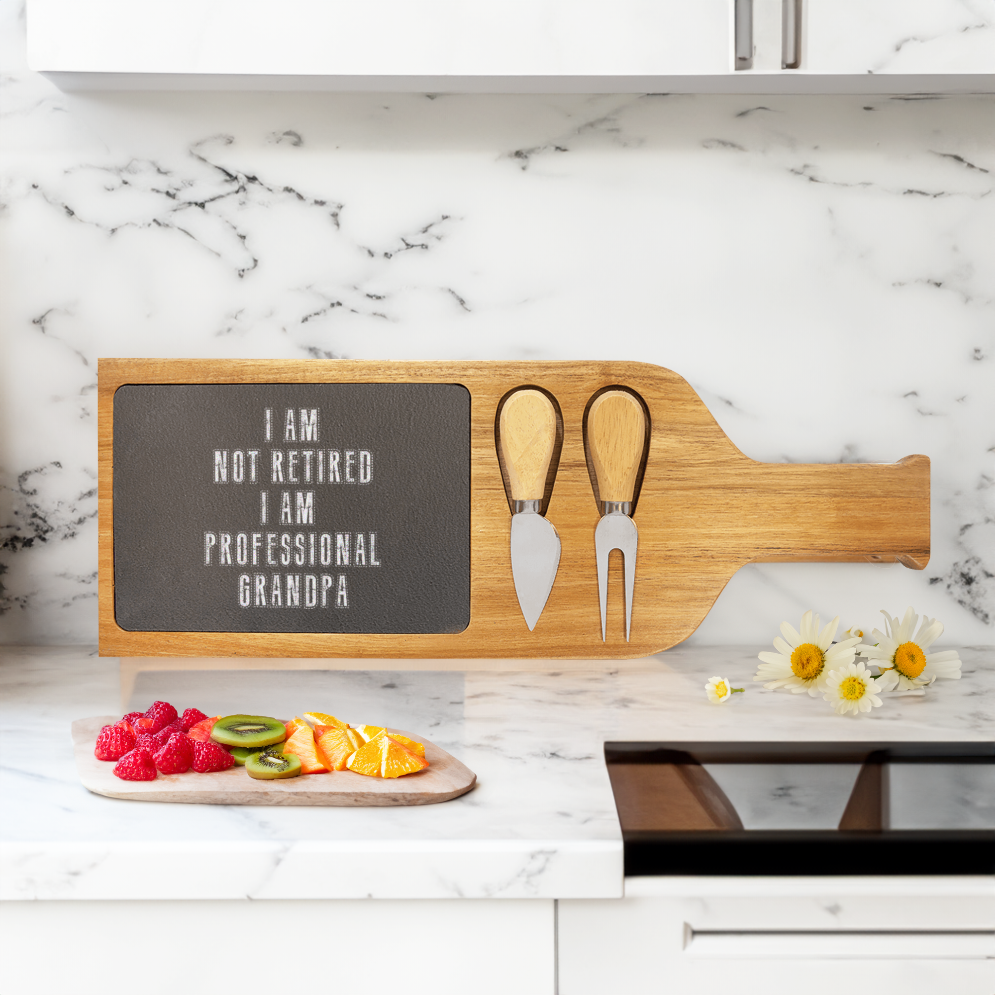 Professional Grandma For Life Wood Slate Serving Tray With Handle