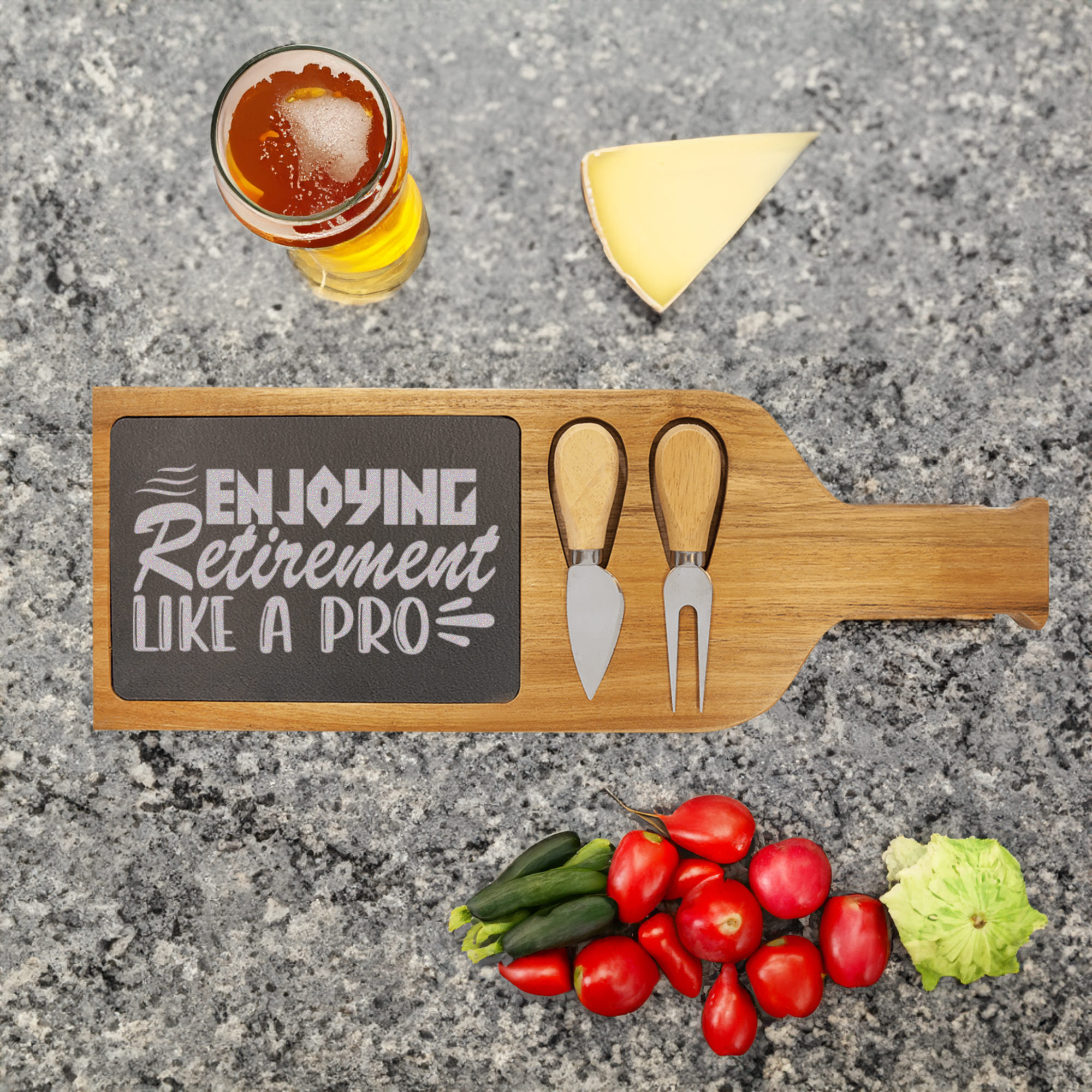 Professional Retiree Wood Slate Serving Tray With Handle