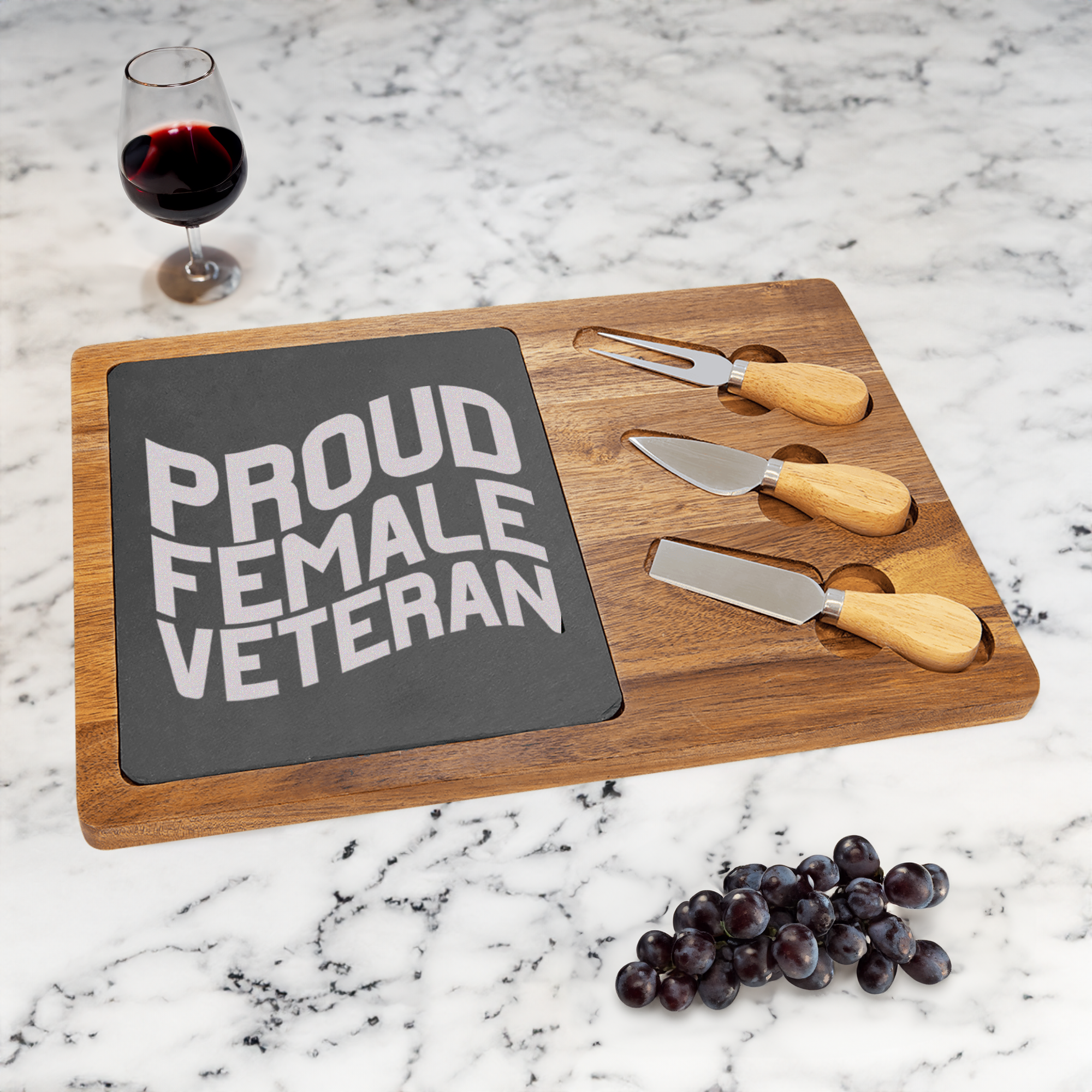 Proud Female Veteran Wood Slate Serving Tray