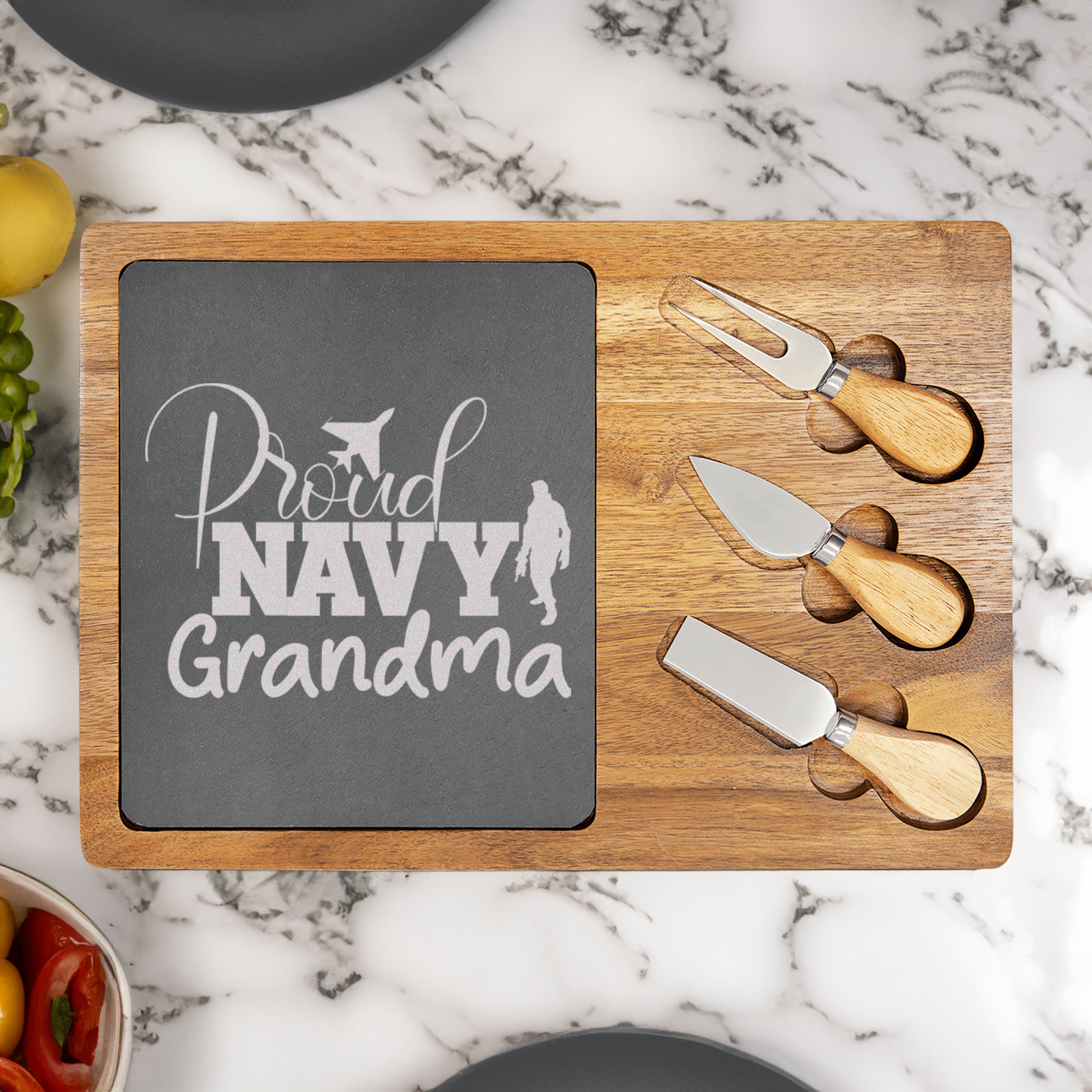 Proud Navy Grandma Wood Slate Serving Tray