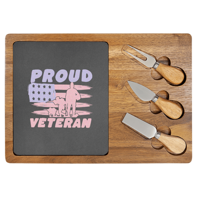 Proud Veteran Flag Wood Slate Serving Tray