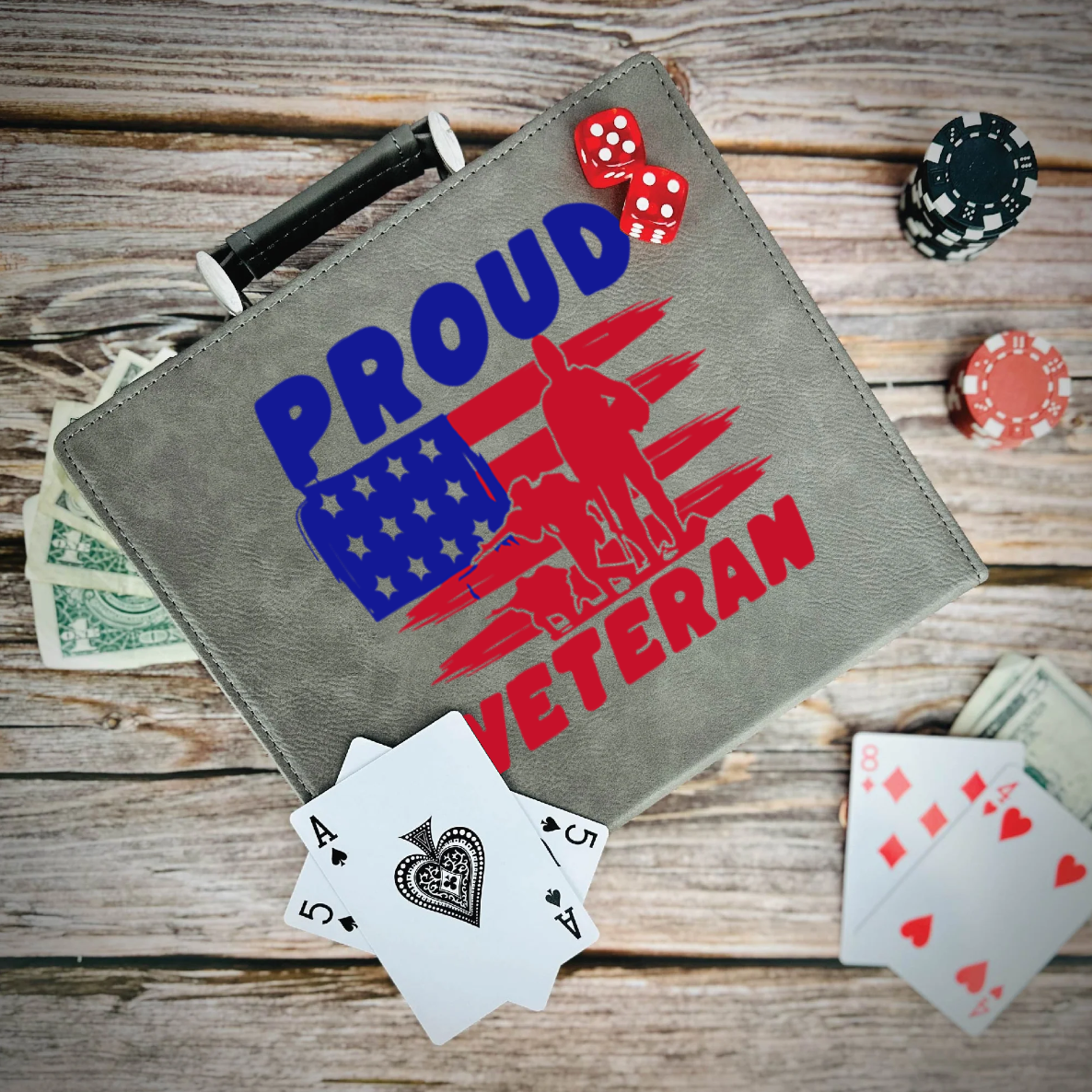 Proud Veteran Flag Poker Gift Set