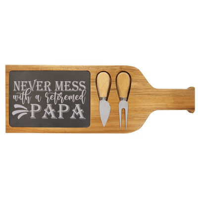 RetiredPapaOnDuty Wood Slate Serving Tray With Handle