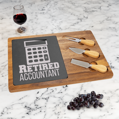 Retired Accountant Wood Slate Serving Tray