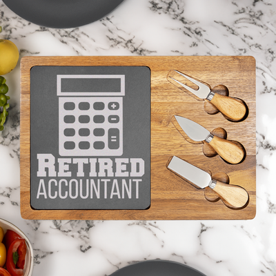 Retired Accountant Wood Slate Serving Tray