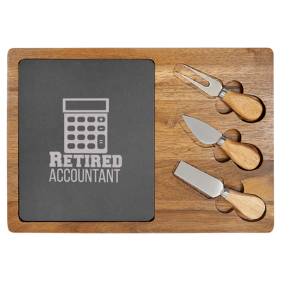 Retired Accountant Wood Slate Serving Tray