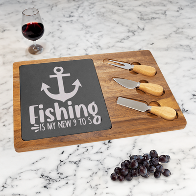 Retired And Gone Fishing Wood Slate Serving Tray