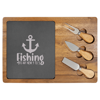 Retired And Gone Fishing Wood Slate Serving Tray