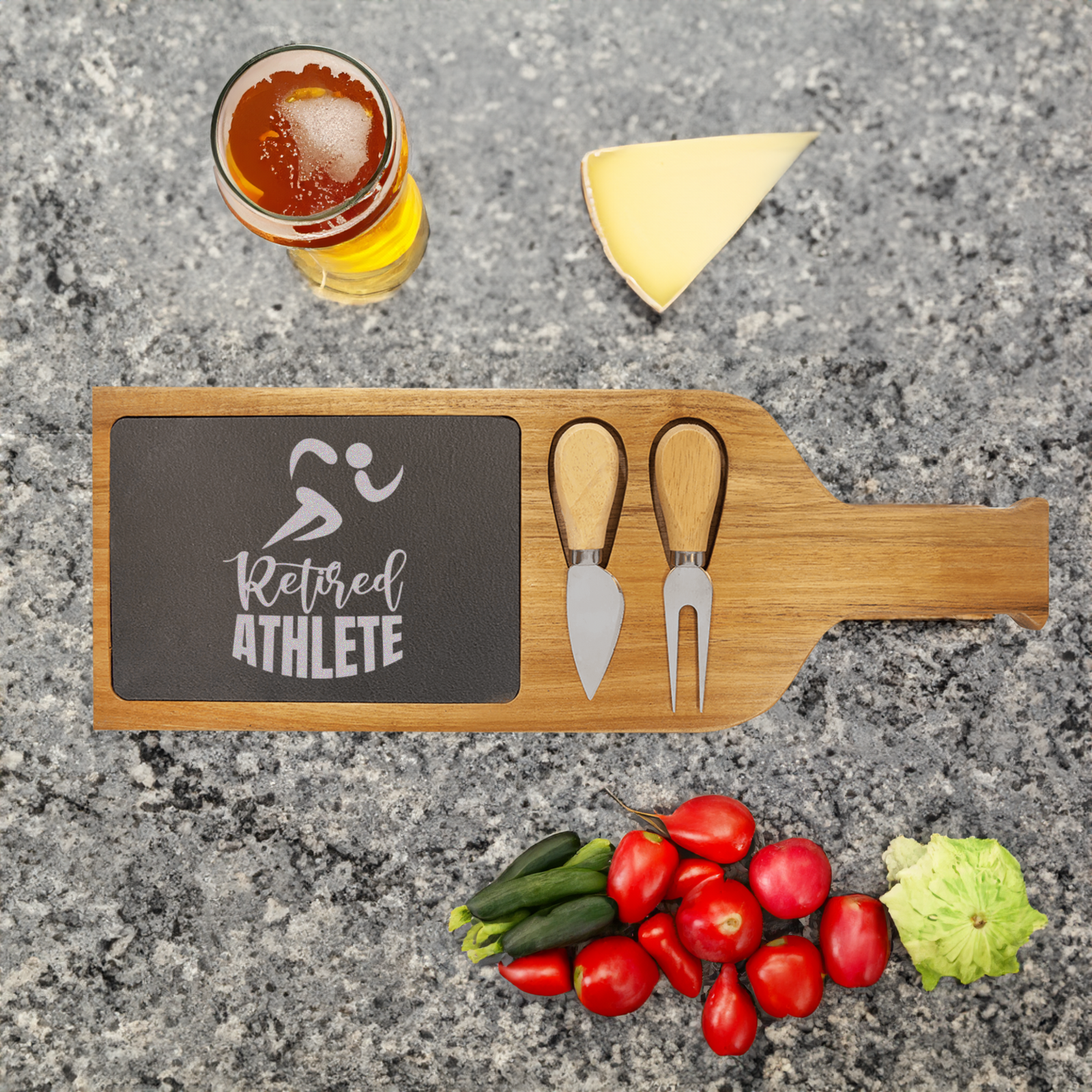 Retired Athlete Wood Slate Serving Tray With Handle