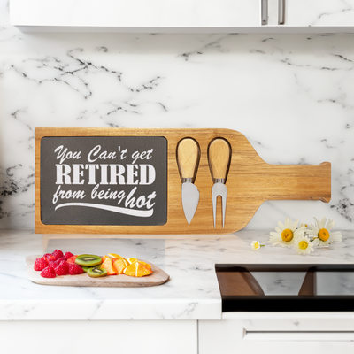 Retired But Still Hot Wood Slate Serving Tray With Handle